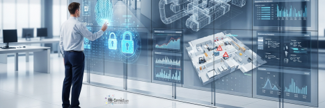 Infografik zu den Einsatzbereichen von Portalkranen in der Industrie, im Lagerwesen und auf Umschlagplätzen zur Veranschaulichung der Prozessintegration